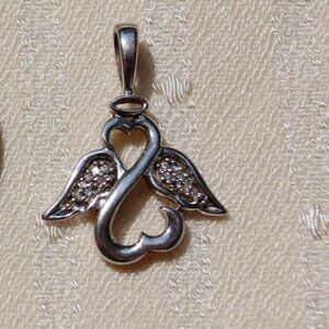 Jane Seymour Open Heart Angel .925 Sterling Silver & Diamond Pendant Necklace